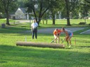 Competing in the Log Rolling competition are Amber from the Tennessee Team and Caitlyn Waldrop from the Indiana Team.  This event was part of the fun Woodsman competition held at the conclusion of the National Forestry Judging Invitational.  Caitlyn and Amber placed 3rd in the Women's division of the Log Rolling competition.